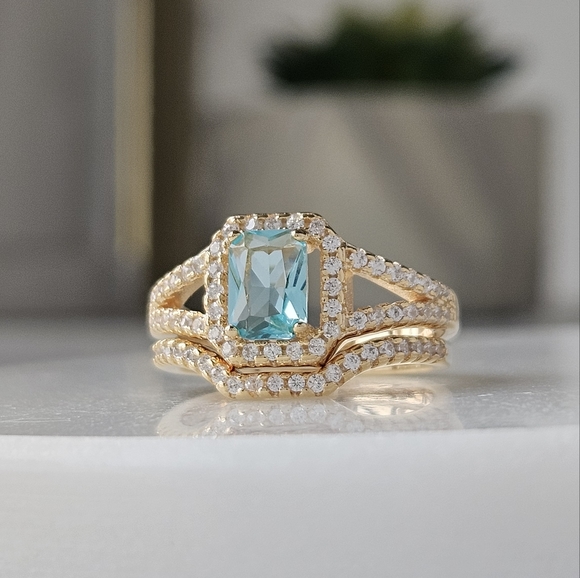 Blue and Teal tourmaline ombre stone ring, 925 Sterling Silver Charmed Aroma BP - Picture 2 of 4